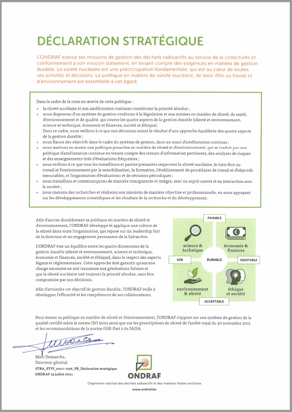 Déclaration stratégique ONDRAF (2021)